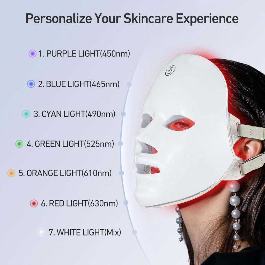 Red Light Therapy Mask for Face,7 Colors LED Face Mask Light Therapy, At-Home Photon Skin Care Beauty Mask for Anti Wrinkles Acne Reduction